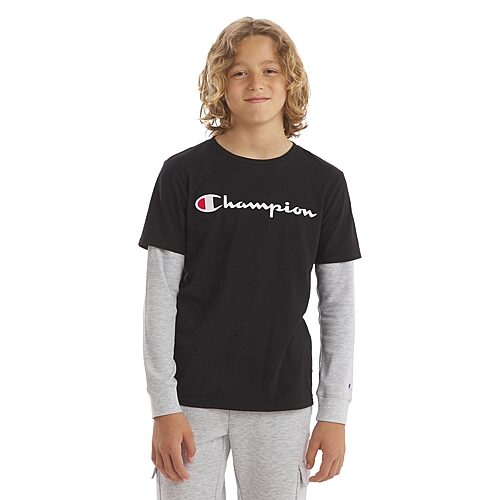 Champion Big Kid Boys Crew Neck Short Sleeve Classic Fit Graphic T-shirt In Black