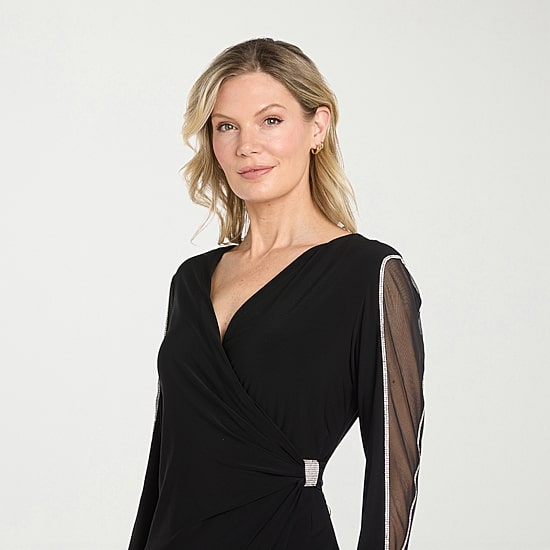 R & M Richards Womens V Neck Long Sleeve Sheath Dress