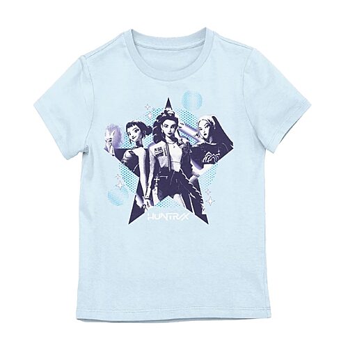Bioworld Little & Big Kid Girls Crew Neck Short Sleeve Regular Fit Kpop Demon Hunters Graphic T-shirt In Blue