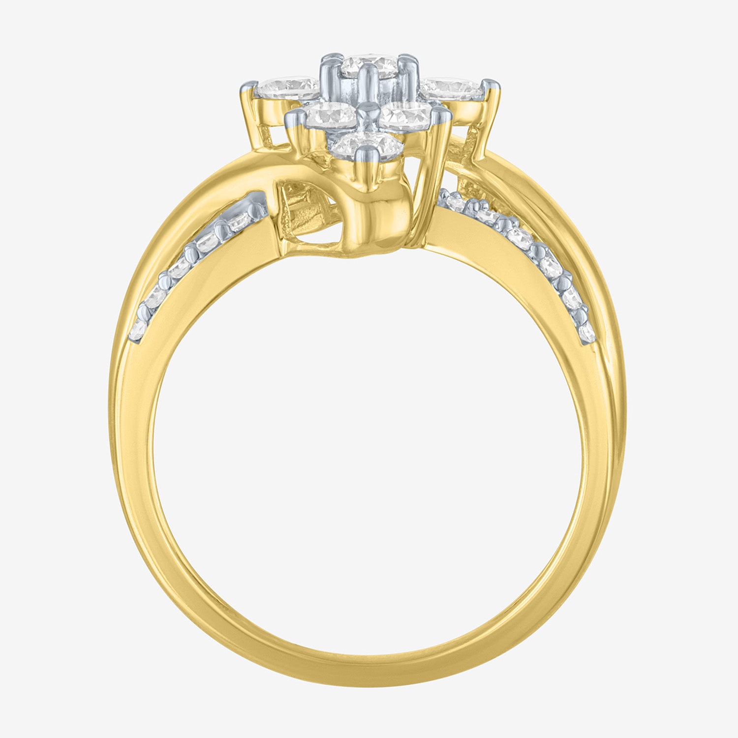 G-H / Si1-Si2 Womens 1 CT. T.W. Lab Grown White Diamond 10K Gold Cluster Cocktail Ring