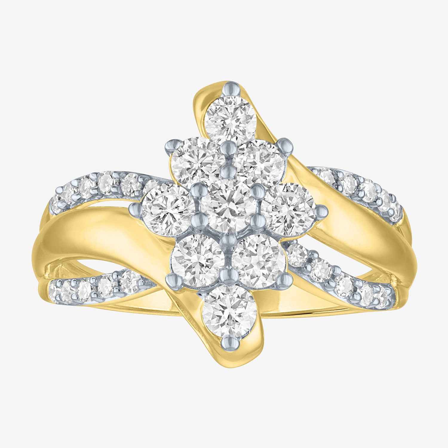 G-H / Si1-Si2 Womens 1 CT. T.W. Lab Grown White Diamond 10K Gold Cluster Cocktail Ring