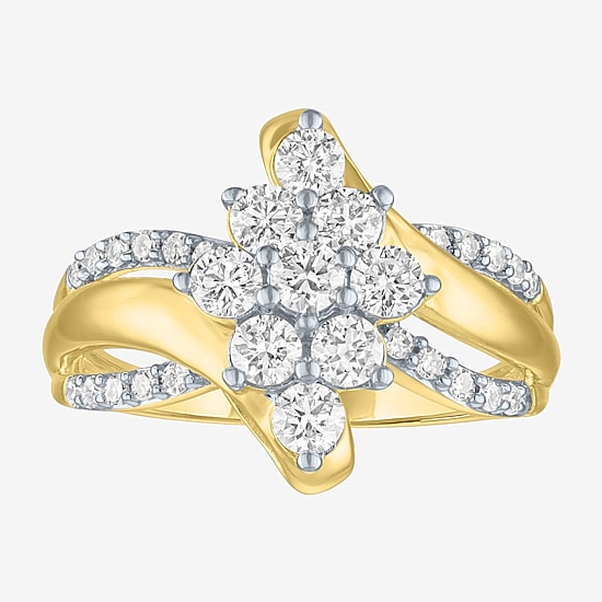 G-H / Si1-Si2 Womens 1 CT. T.W. Lab Grown White Diamond 10K Gold Cluster Cocktail Ring