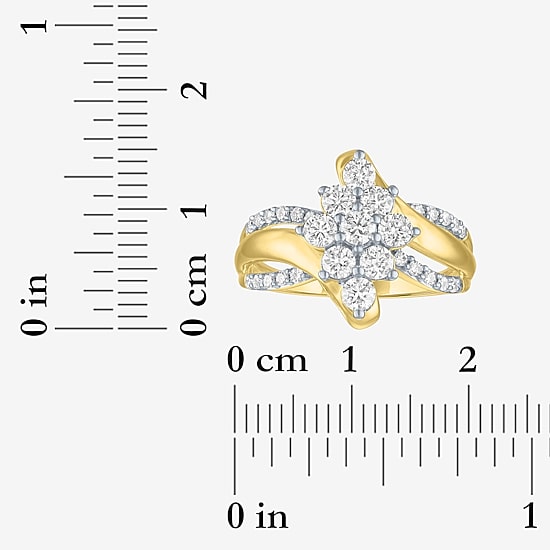 G-H / Si1-Si2 Womens 1 CT. T.W. Lab Grown White Diamond 10K Gold Cluster Cocktail Ring