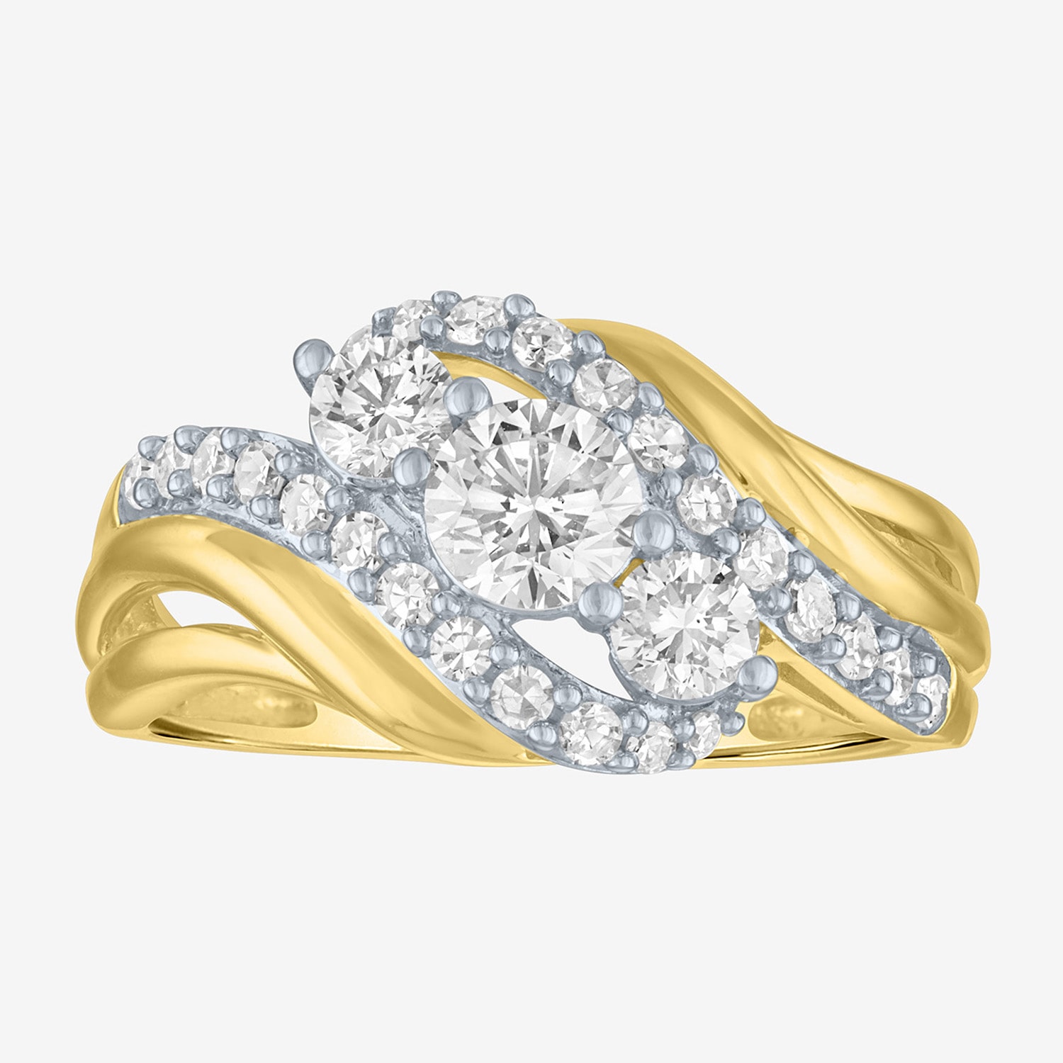 G-H / Si1-Si2 Womens 1 CT. T.W. Lab Grown White Diamond 10K Gold Side Stone Cocktail Ring