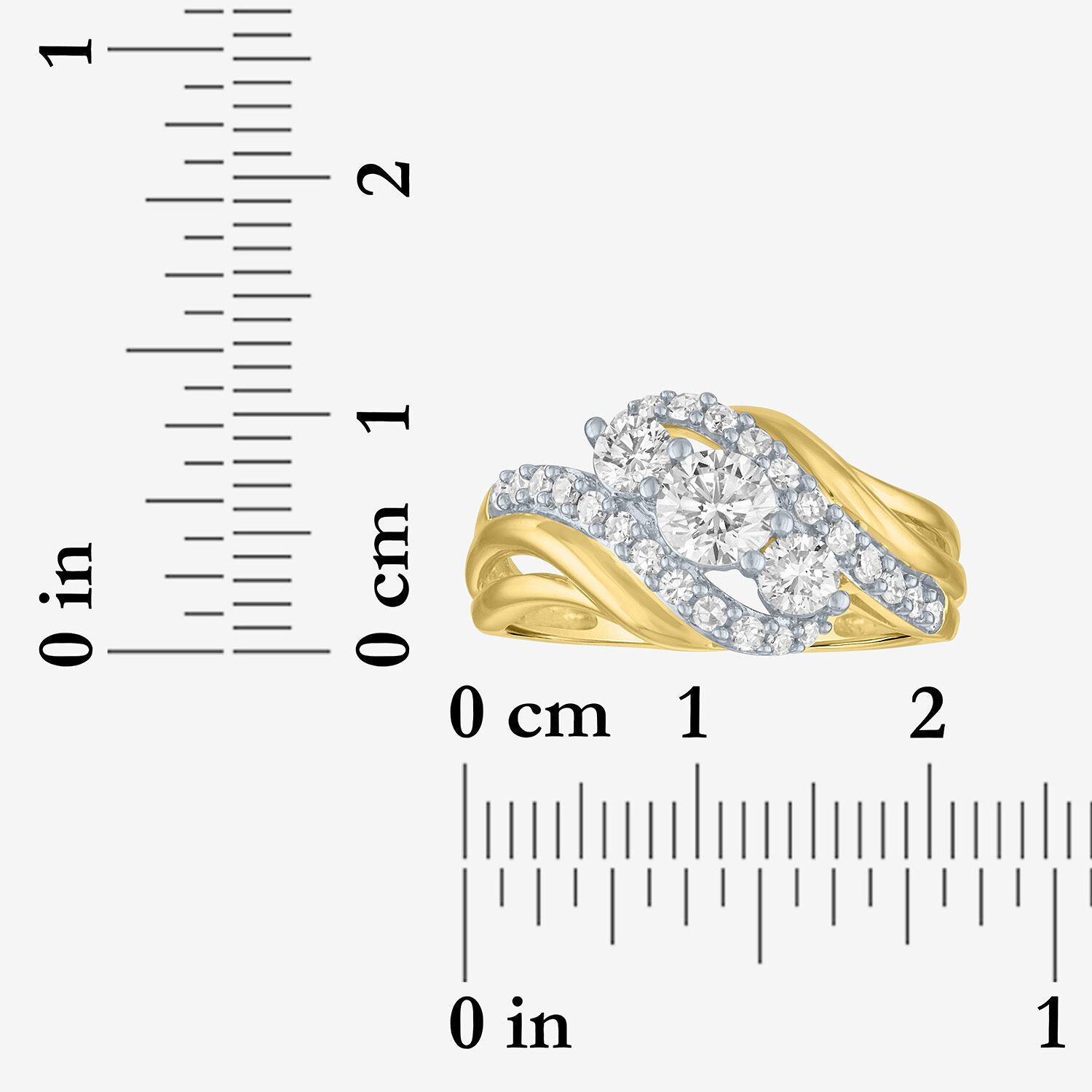 G-H / Si1-Si2 Womens 1 CT. T.W. Lab Grown White Diamond 10K Gold Side Stone Cocktail Ring