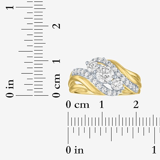 G-H / Si1-Si2 Womens 1 CT. T.W. Lab Grown White Diamond 10K Gold Side Stone Cocktail Ring