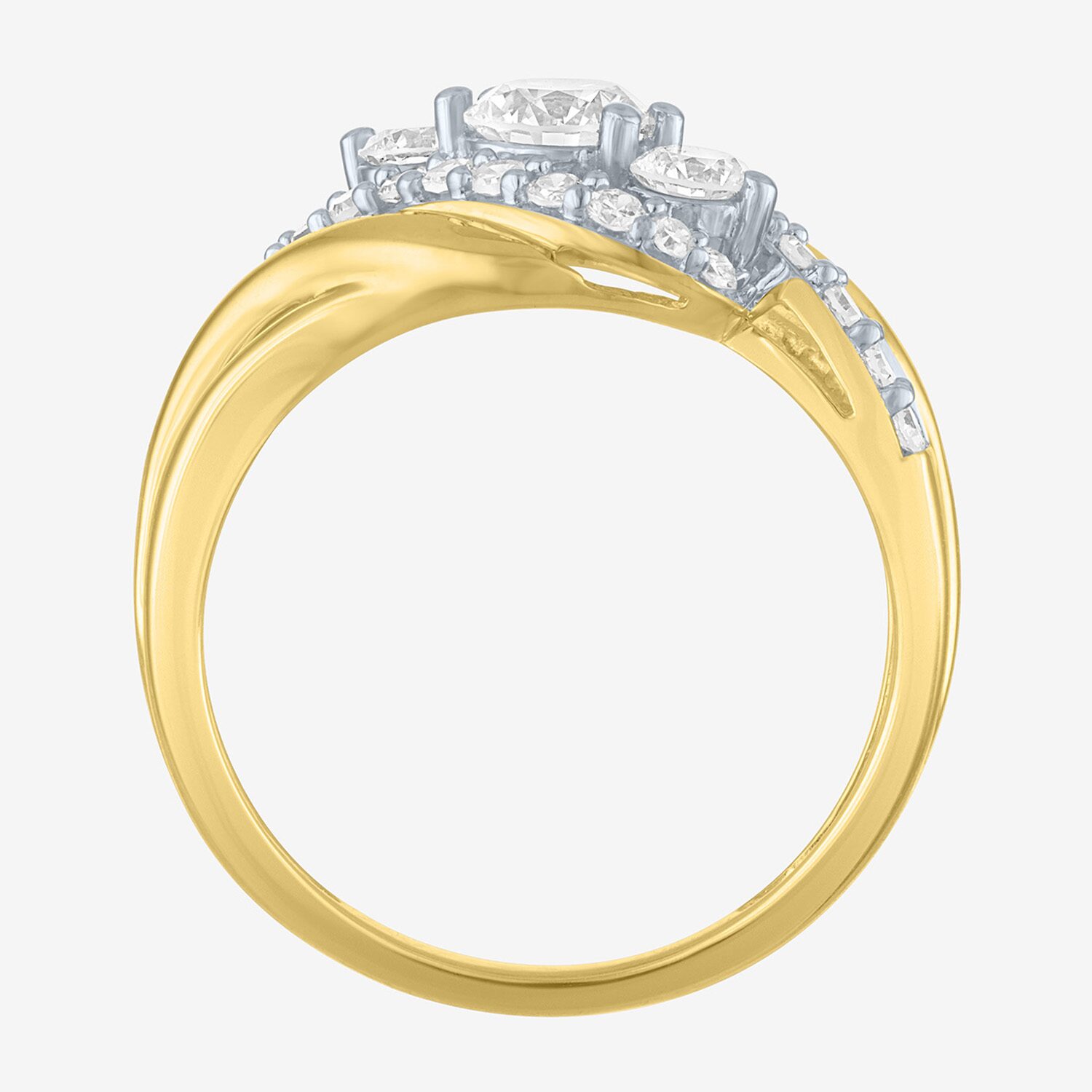 G-H / Si1-Si2 Womens 1 CT. T.W. Lab Grown White Diamond 10K Gold Side Stone Cocktail Ring