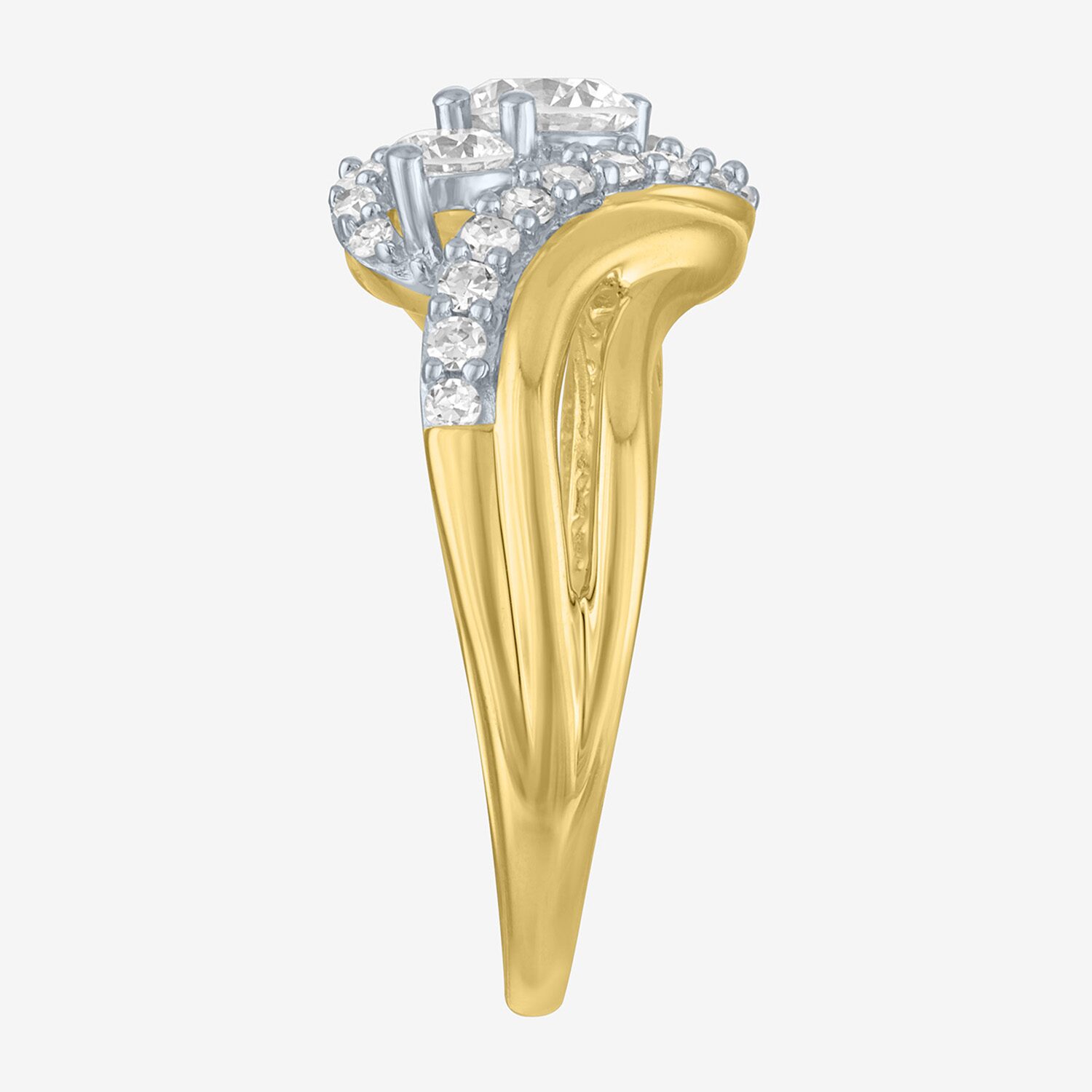 G-H / Si1-Si2 Womens 1 CT. T.W. Lab Grown White Diamond 10K Gold Side Stone Cocktail Ring