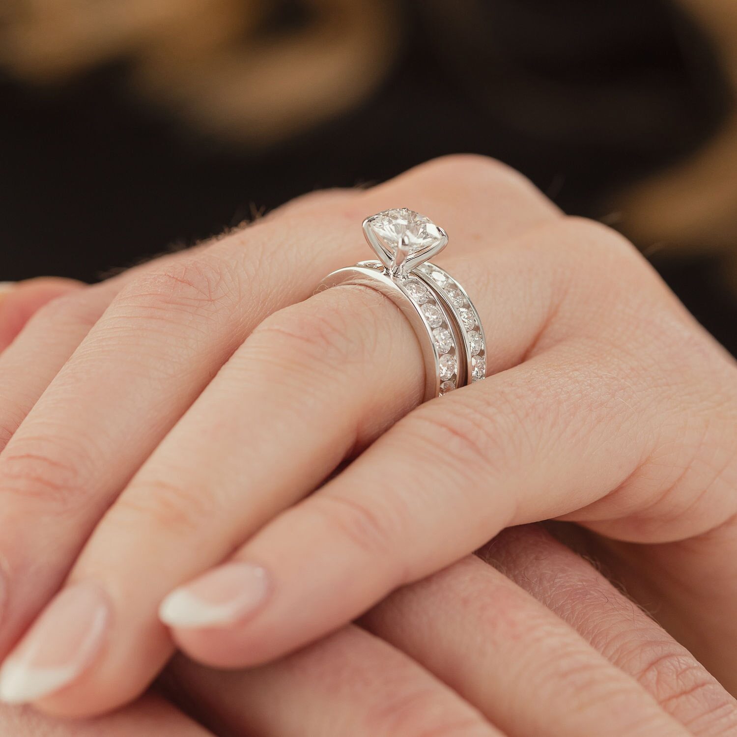 (F / Vs2) Unisex Adult 5 CT. T.W. Lab Grown White Diamond 10K Gold Round Side Stone Bridal Set
