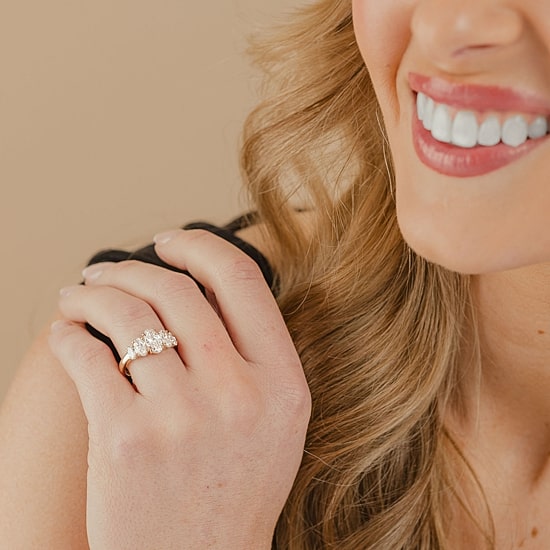 (F / Vs2) Womens 2 CT. T.W. Lab Grown White Diamond 10K Gold Oval 5-Stone Engagement Ring