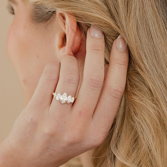 (F / Vs2) Womens 2 CT. T.W. Lab Grown White Diamond 10K Gold Oval 5-Stone Engagement Ring
