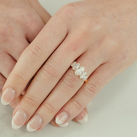 (F / Vs2) Womens 2 CT. T.W. Lab Grown White Diamond 10K Gold Oval 5-Stone Engagement Ring