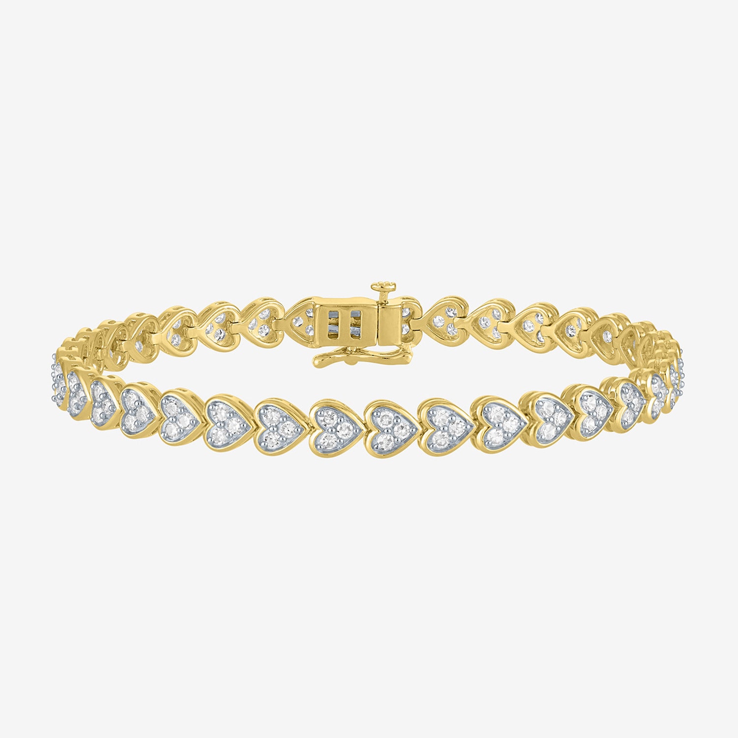 (G-H / Si1-Si2) Womens 2 CT. T.W. Lab Grown White Diamond 14K Gold Over Silver Heart 7.25 Inch Tennis Bracelet