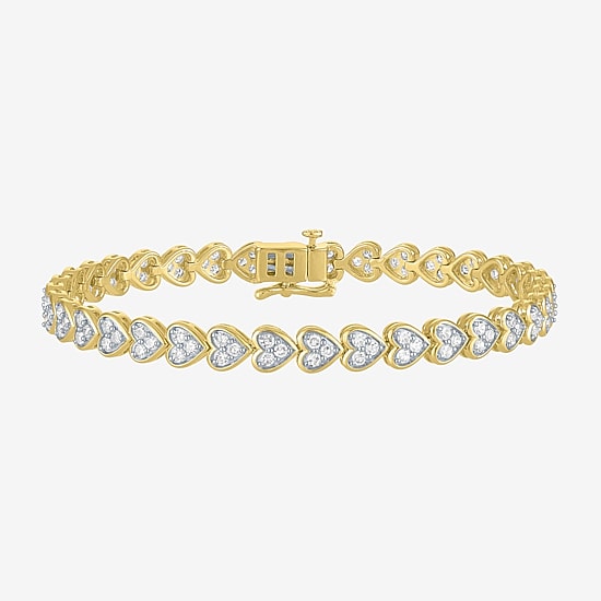 (G-H / Si1-Si2) Womens 2 CT. T.W. Lab Grown White Diamond 14K Gold Over Silver Heart 7.25 Inch Tennis Bracelet