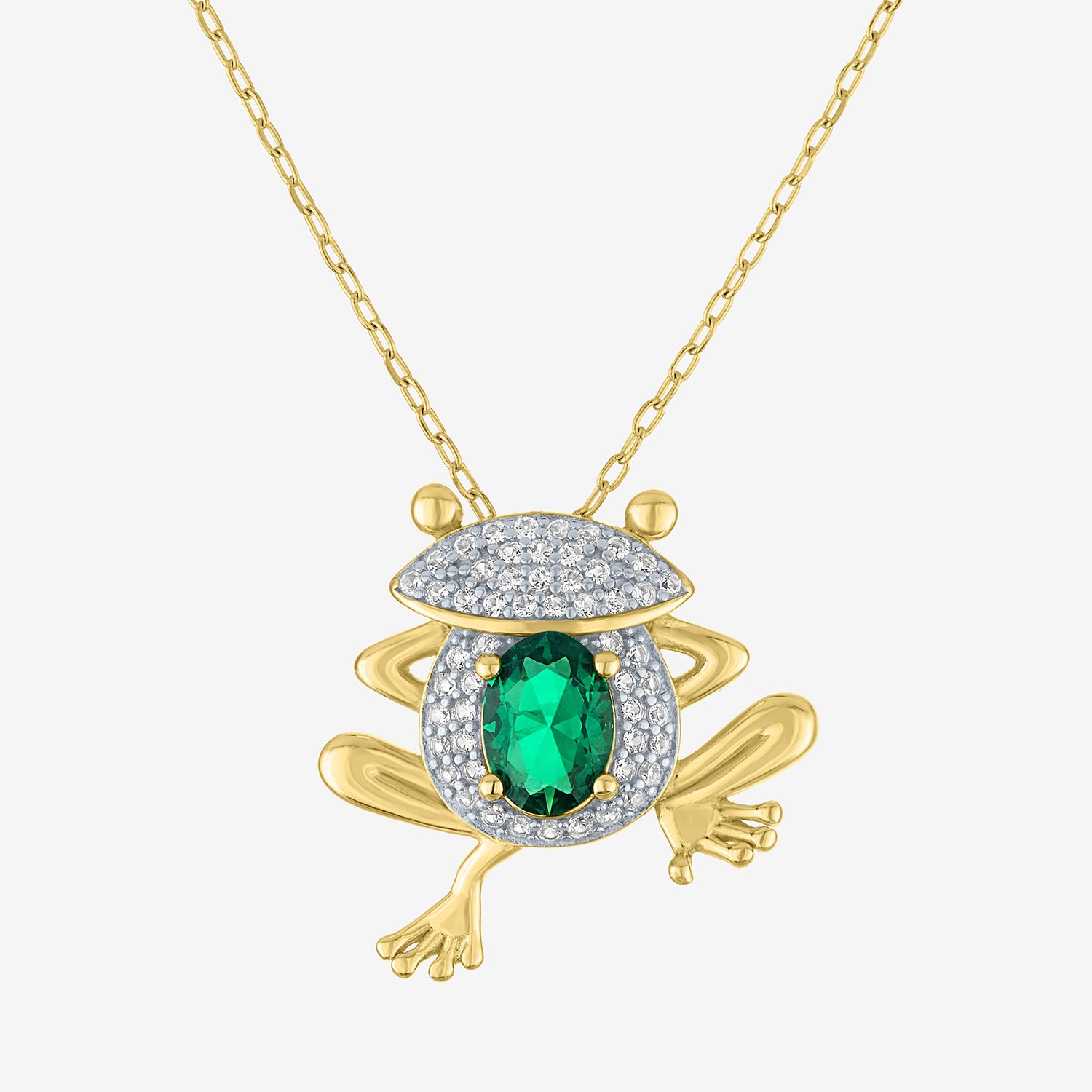 Womens Simulated Green Emerald 14K Gold Over Brass 16 Inch Pendant Necklace