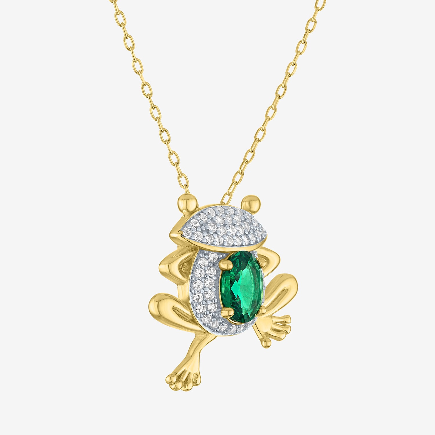 Womens Simulated Green Emerald 14K Gold Over Brass 16 Inch Pendant Necklace