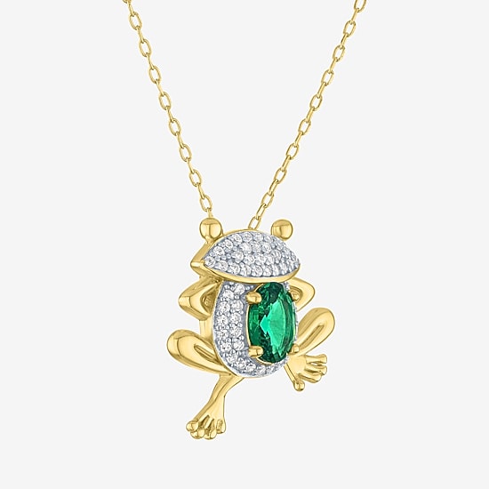 Womens Simulated Green Emerald 14K Gold Over Brass 16 Inch Pendant Necklace