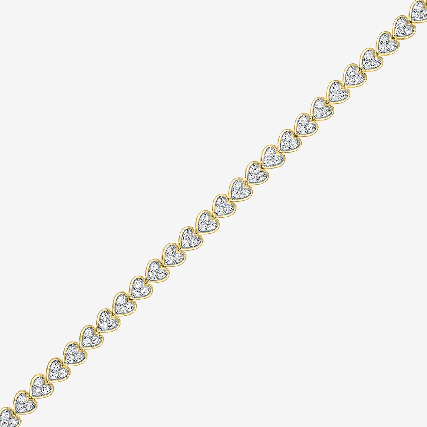 (G-H / Si1-Si2) Womens 2 CT. T.W. Lab Grown White Diamond 14K Gold Over Silver Heart 7.25 Inch Tennis Bracelet