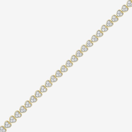 (G-H / Si1-Si2) Womens 2 CT. T.W. Lab Grown White Diamond 14K Gold Over Silver Heart 7.25 Inch Tennis Bracelet