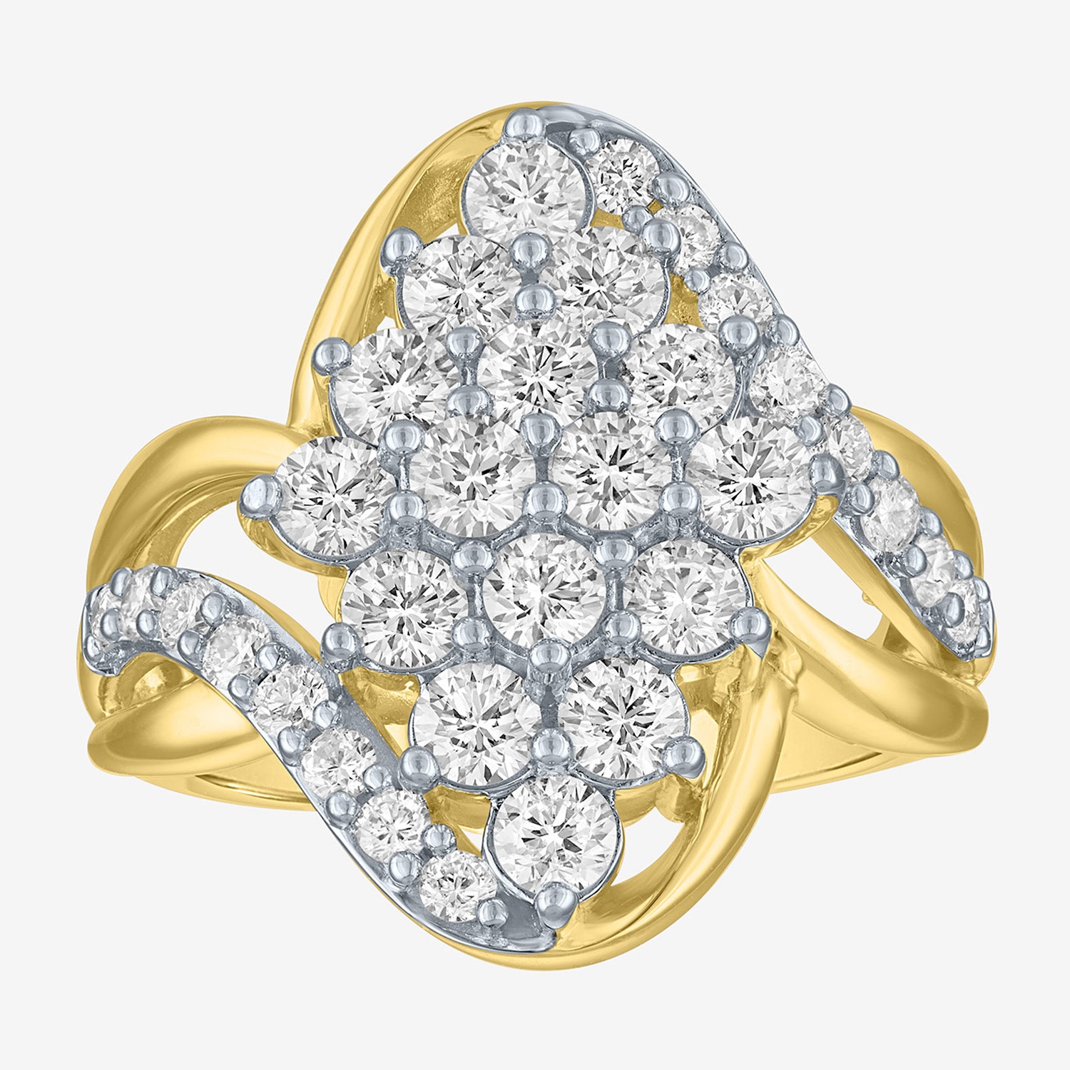 (G-H / Si2-I1) Womens 2 CT. T.W. Lab Grown White Diamond 14K Gold Over Silver Cluster Cocktail Ring