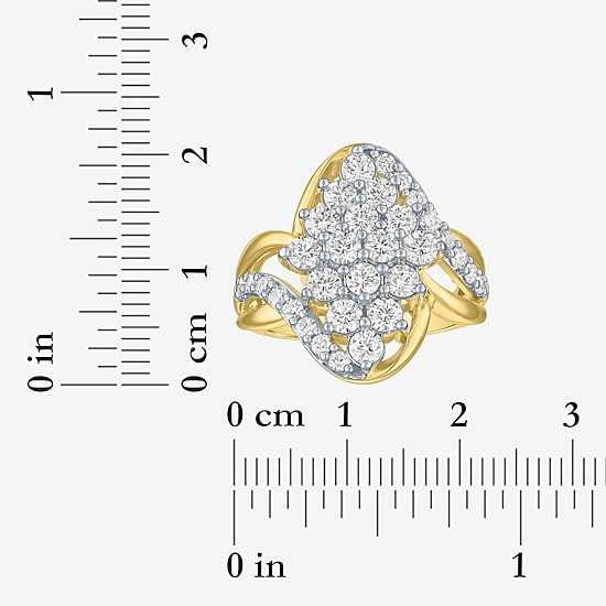 (G-H / Si2-I1) Womens 2 CT. T.W. Lab Grown White Diamond 14K Gold Over Silver Cluster Cocktail Ring