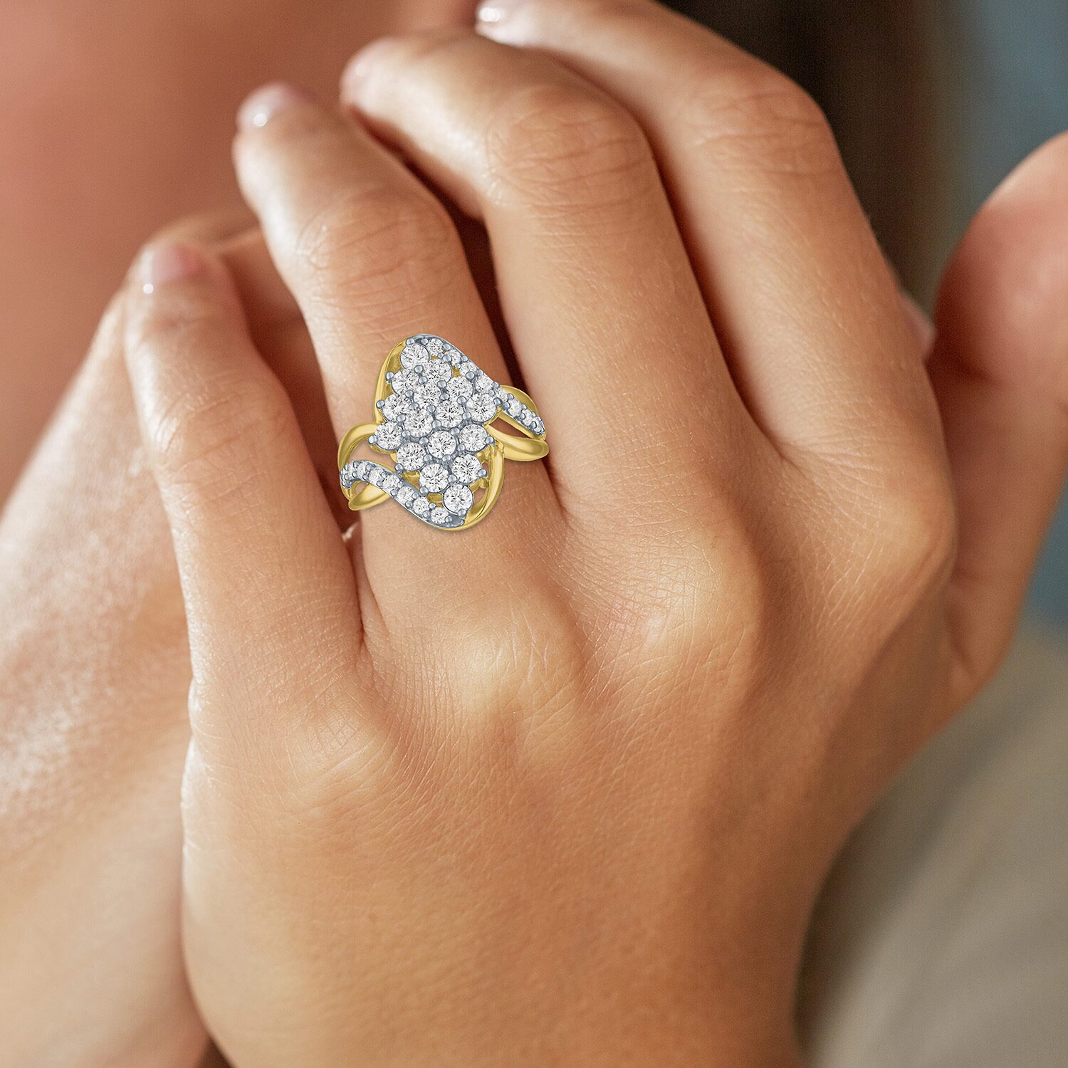 (G-H / Si2-I1) Womens 2 CT. T.W. Lab Grown White Diamond 14K Gold Over Silver Cluster Cocktail Ring