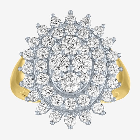 (G-H / Si2-I1) Womens 2 CT. T.W. Lab Grown White Diamond 14K Gold Over Silver Cocktail Ring