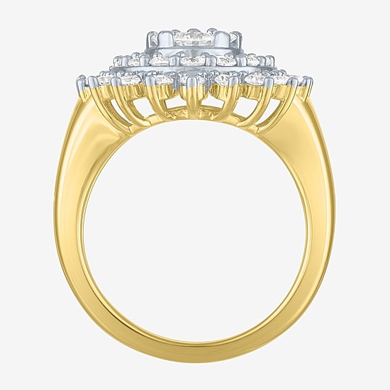 (G-H / Si2-I1) Womens 2 CT. T.W. Lab Grown White Diamond 14K Gold Over Silver Cocktail Ring