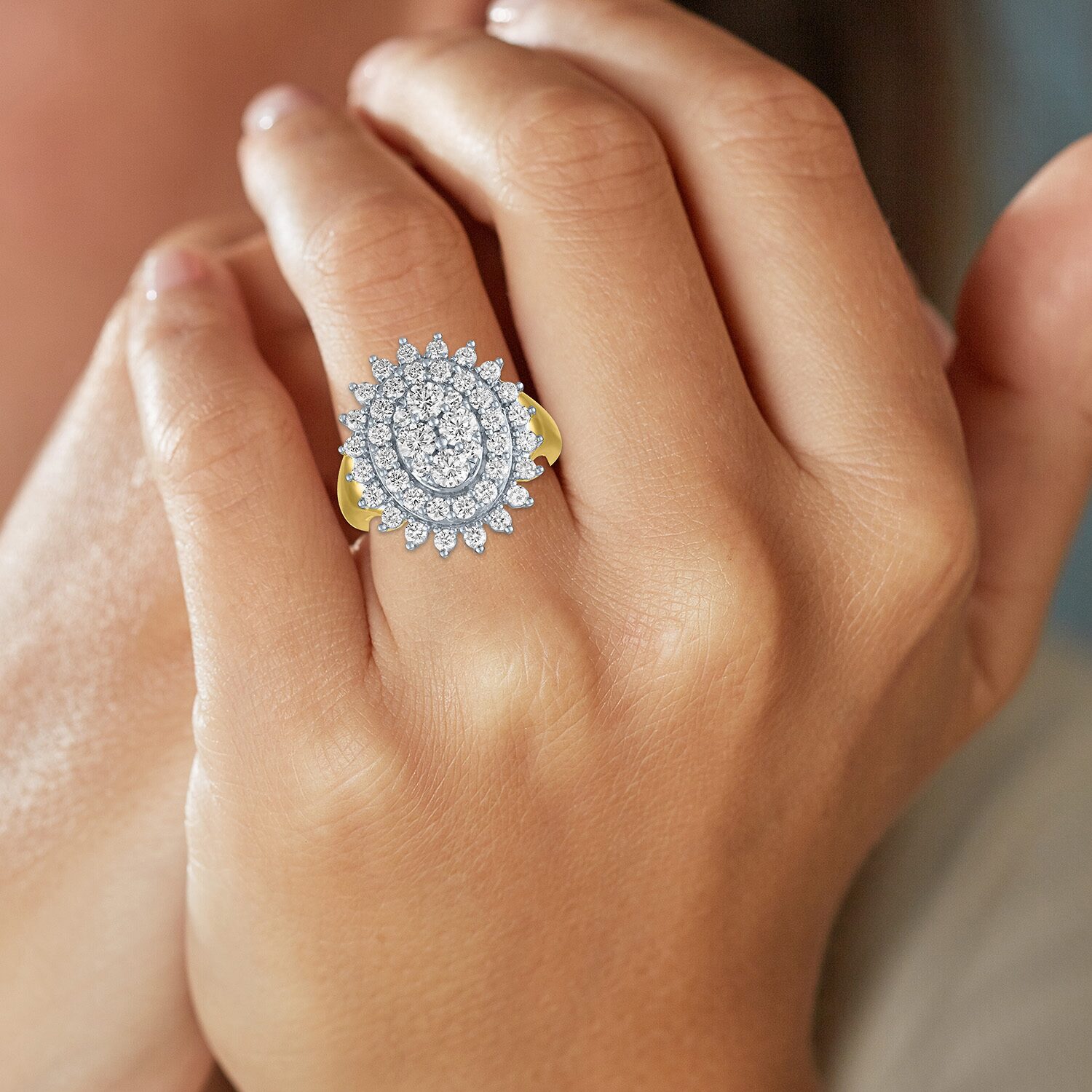 (G-H / Si2-I1) Womens 2 CT. T.W. Lab Grown White Diamond 14K Gold Over Silver Cocktail Ring