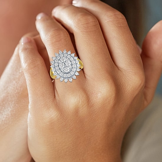 (G-H / Si2-I1) Womens 2 CT. T.W. Lab Grown White Diamond 14K Gold Over Silver Cocktail Ring