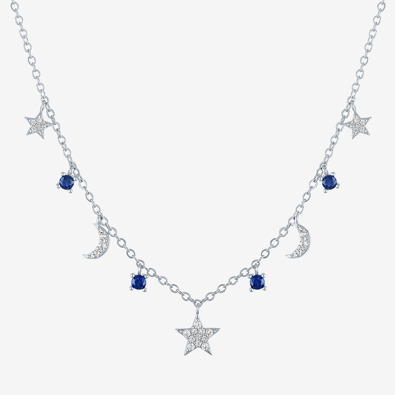 Womens Lab Created Blue Sapphire Pure Silver Over Brass Moon Star 16 Inch Pendant Necklace
