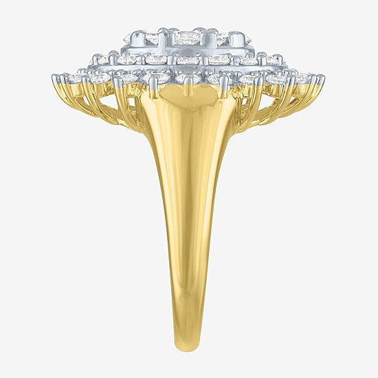 (G-H / Si2-I1) Womens 2 CT. T.W. Lab Grown White Diamond 14K Gold Over Silver Cocktail Ring