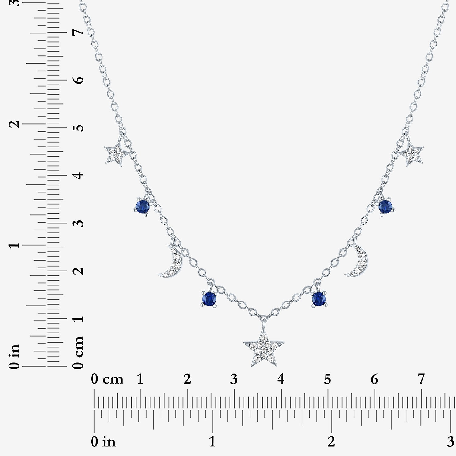 Womens Lab Created Blue Sapphire Pure Silver Over Brass Moon Star 16 Inch Pendant Necklace