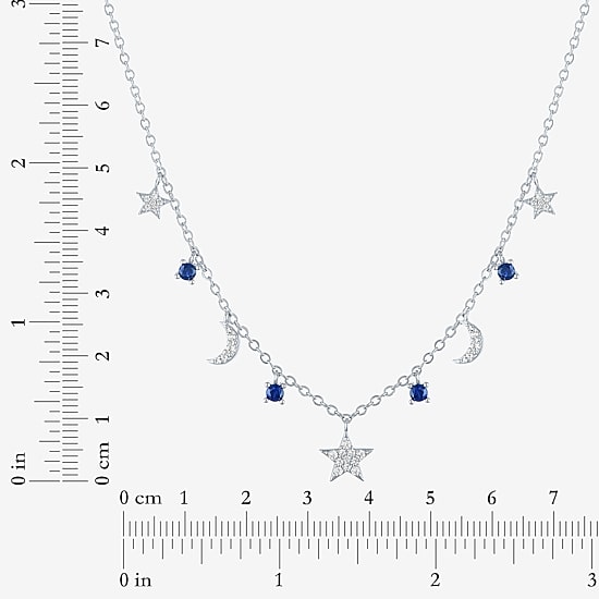 Womens Lab Created Blue Sapphire Pure Silver Over Brass Moon Star 16 Inch Pendant Necklace