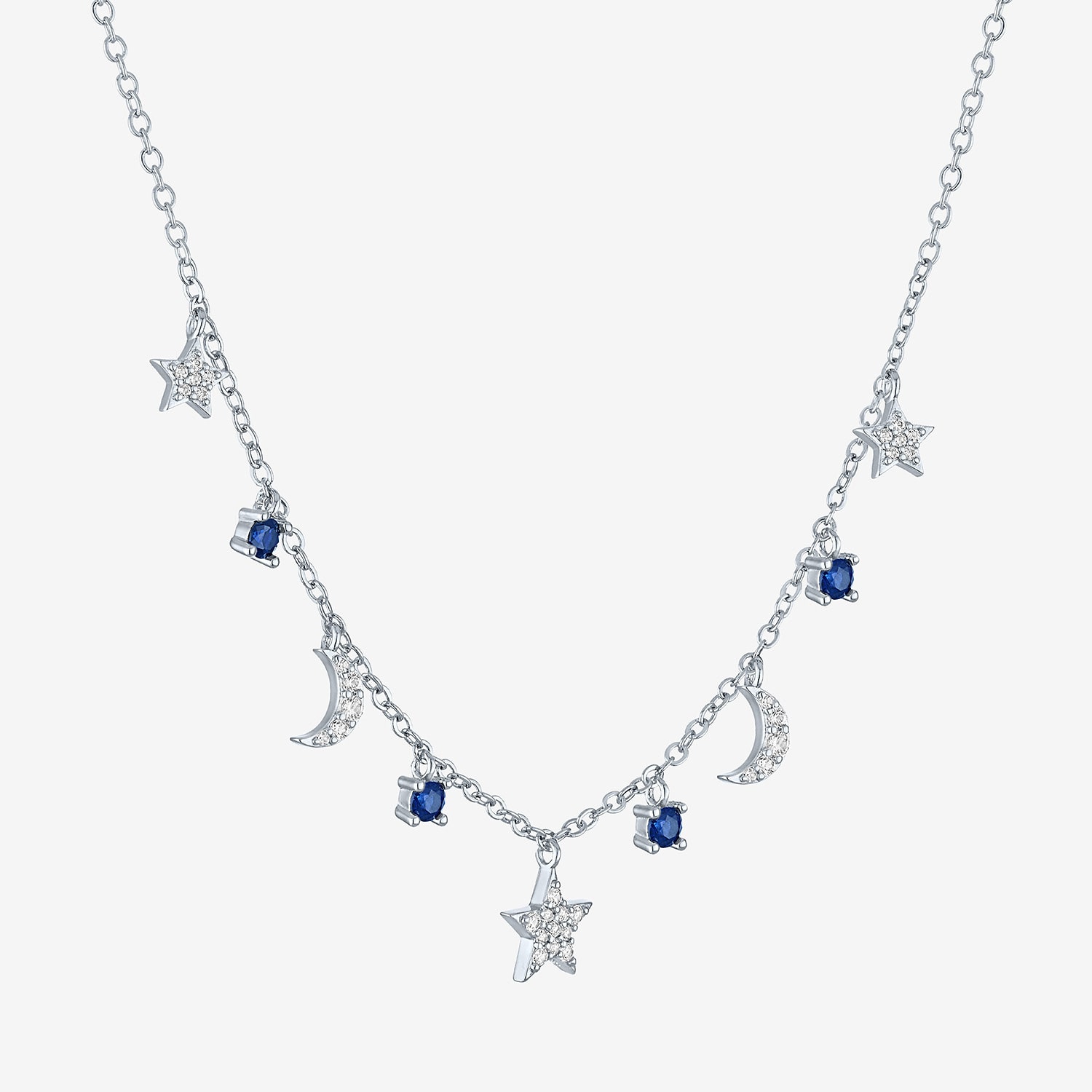 Womens Lab Created Blue Sapphire Pure Silver Over Brass Moon Star 16 Inch Pendant Necklace