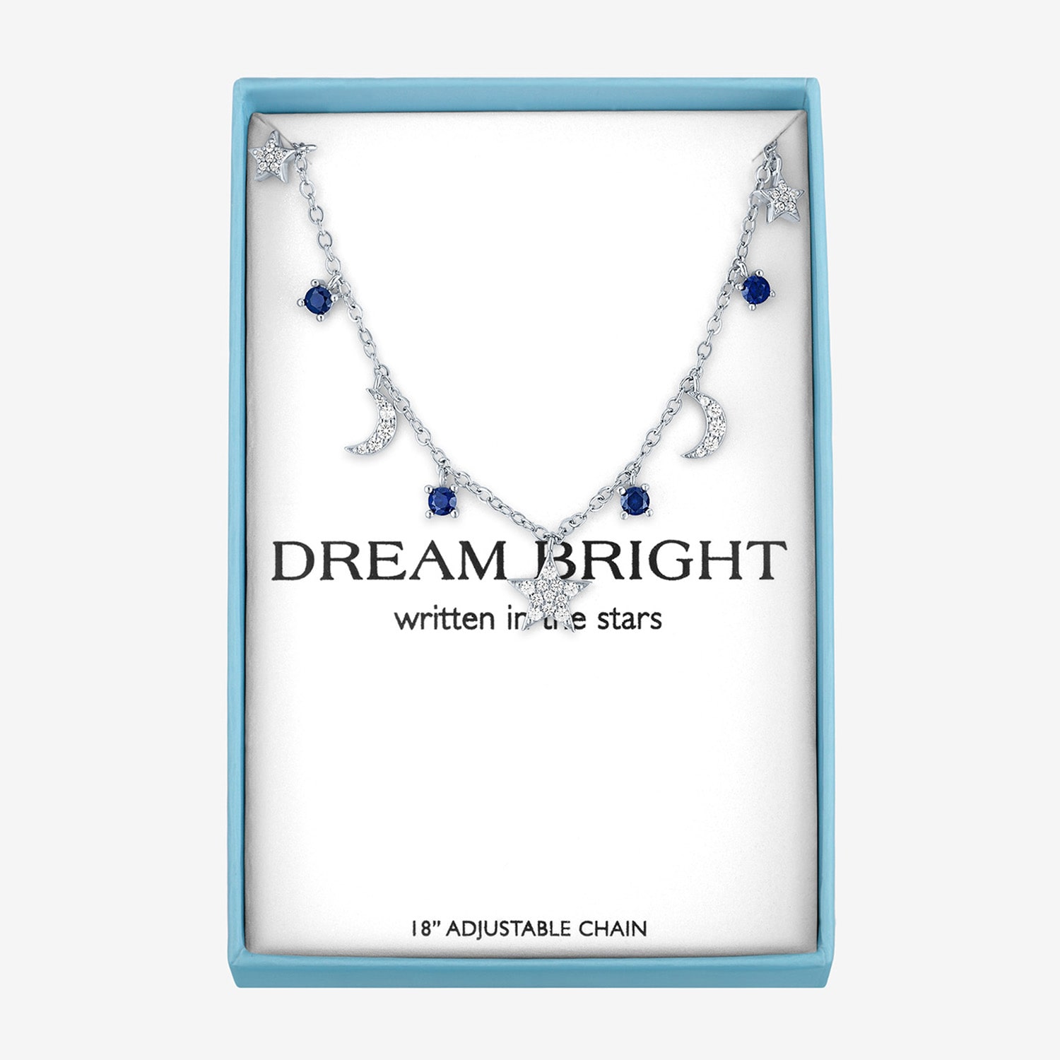 Womens Lab Created Blue Sapphire Pure Silver Over Brass Moon Star 16 Inch Pendant Necklace