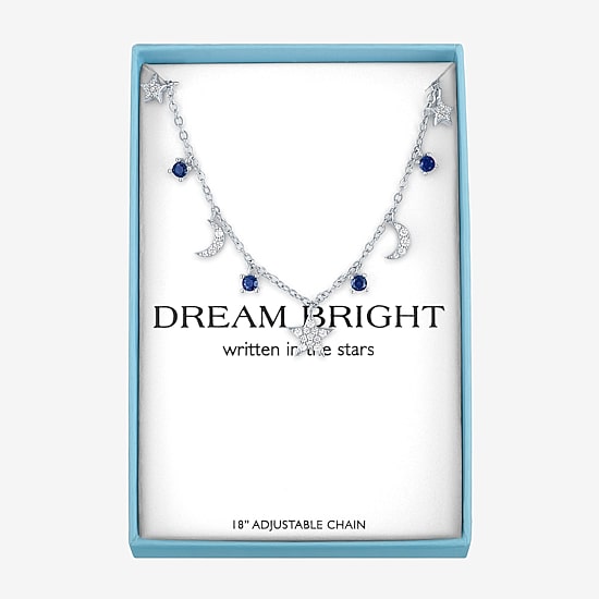 Womens Lab Created Blue Sapphire Pure Silver Over Brass Moon Star 16 Inch Pendant Necklace