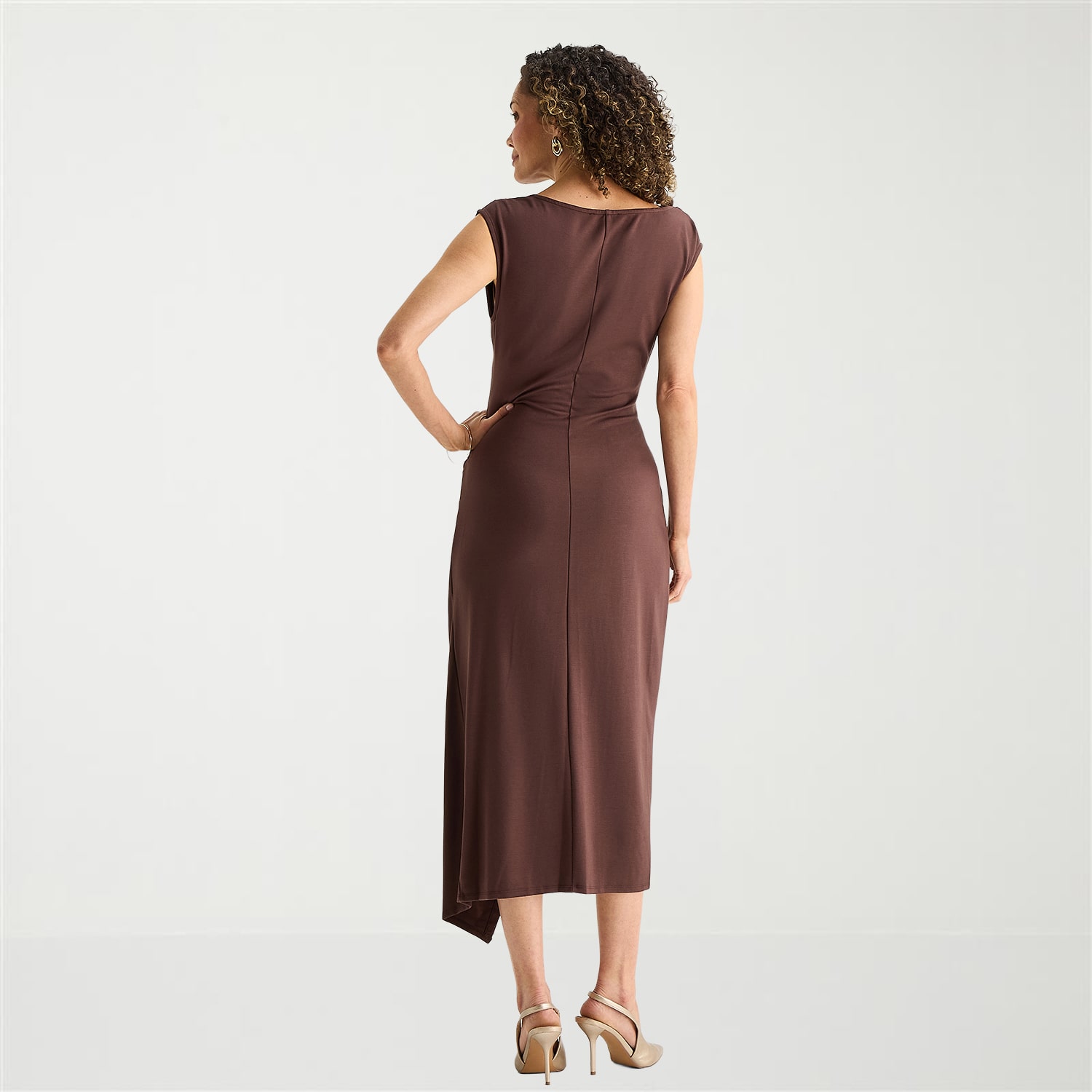 MSK Womens Midi Round Neck Sleeveless Cap Fit + Flare Dress