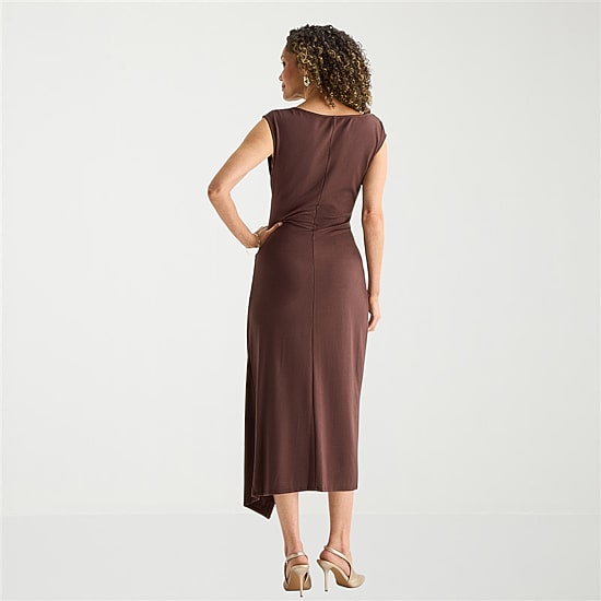 MSK Womens Midi Round Neck Sleeveless Cap Fit + Flare Dress