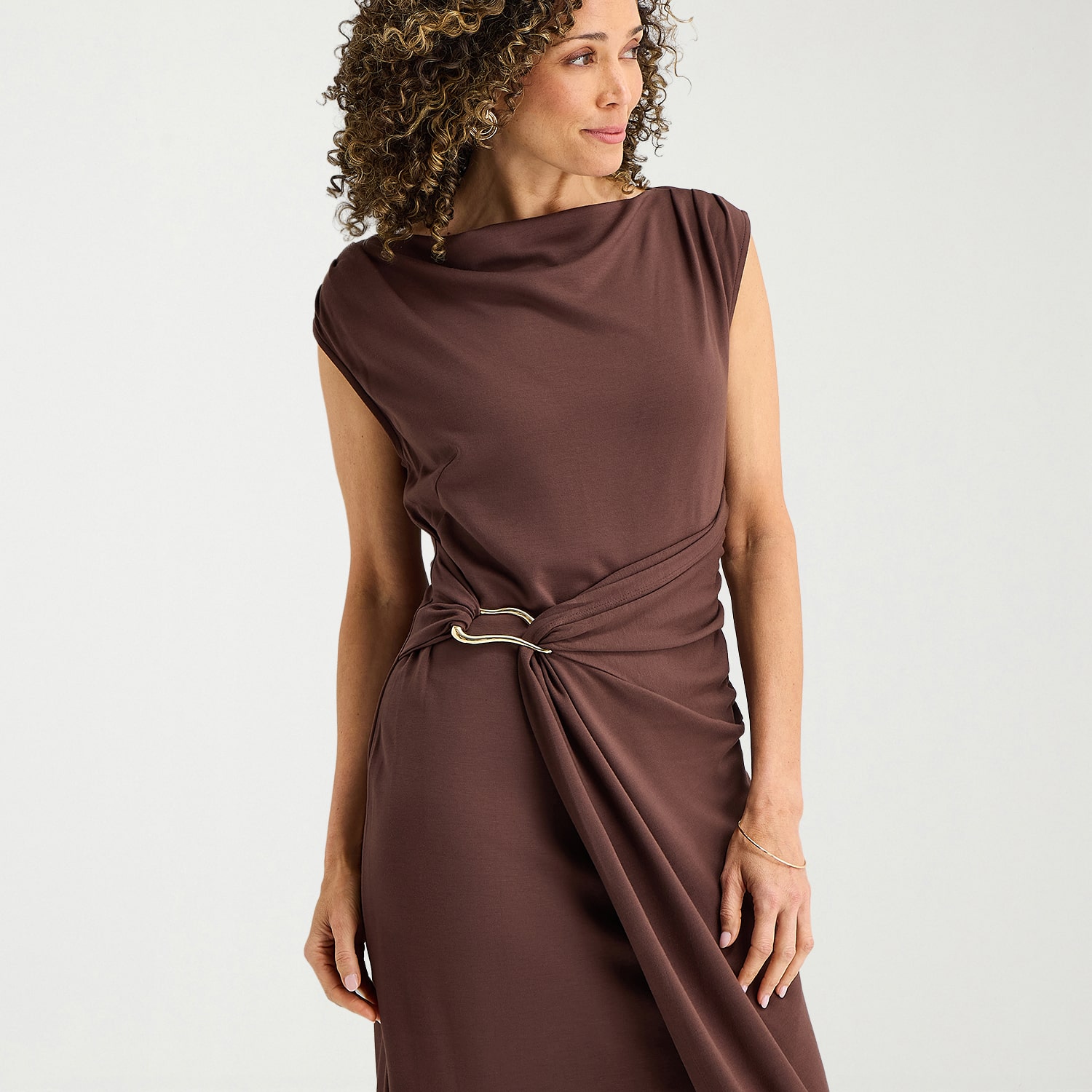 MSK Womens Midi Round Neck Sleeveless Cap Fit + Flare Dress