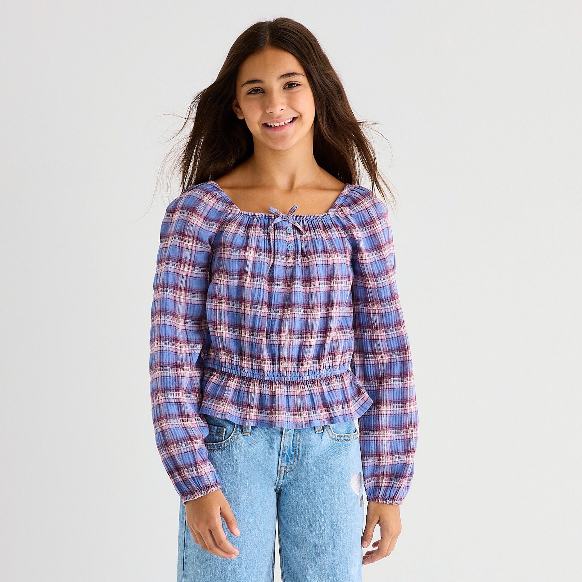 Thereabouts Little & Big Kid Girls Square Neck Long Sleeve Blouse