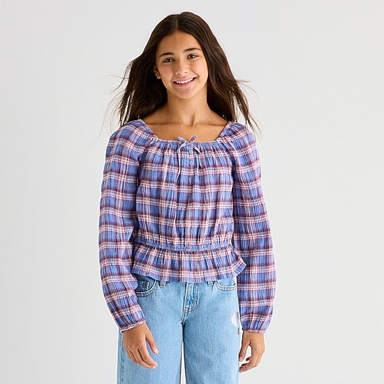 Thereabouts Little & Big Kid Girls Square Neck Long Sleeve Blouse