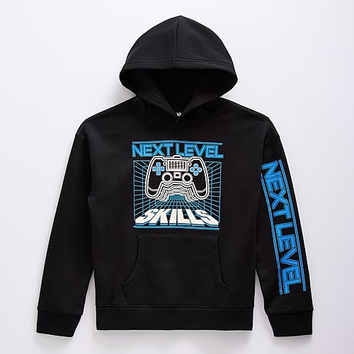 Thereabouts Little & Big Kid Boys Hidden Access Opening Sensory Friendly Long Sleeve Adaptive Fleece Hoodie In Black