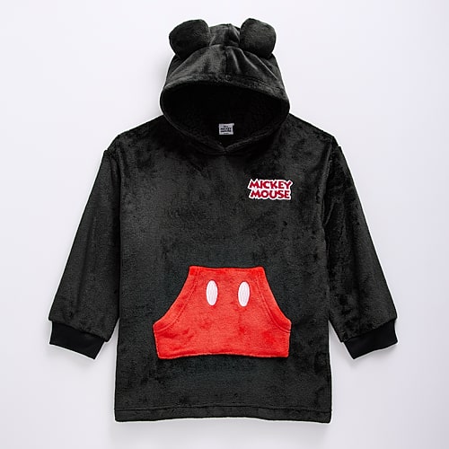 Disney Collection Girls Long Sleeve Embroidered Mickey Mouse Fleece Hoodie, M/l â 7-10, Black