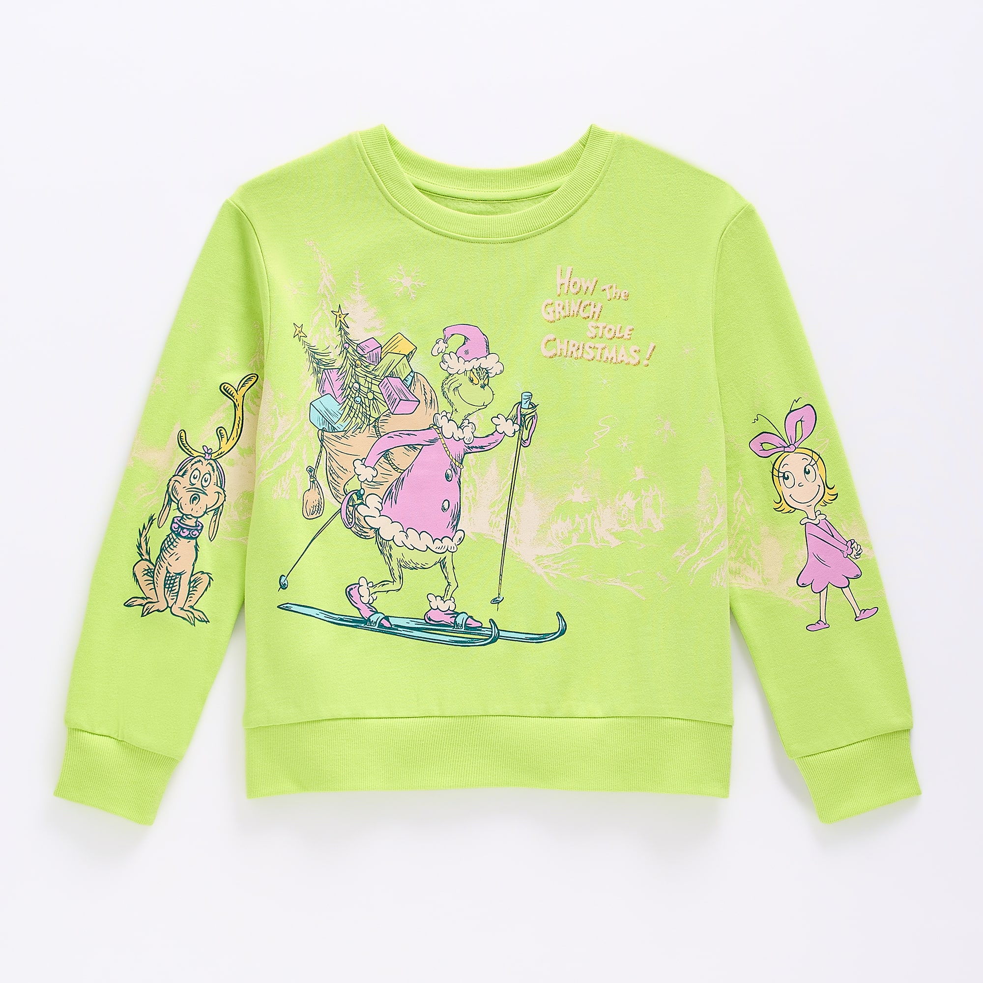 Little & Big Kid Girls Crew Neck Fleece Long Sleeve Grinch Sweatshirt
