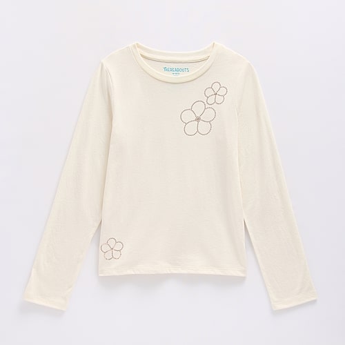 Thereabouts Little & Big Kid Girls Round Neck Long Sleeve T-shirt In White