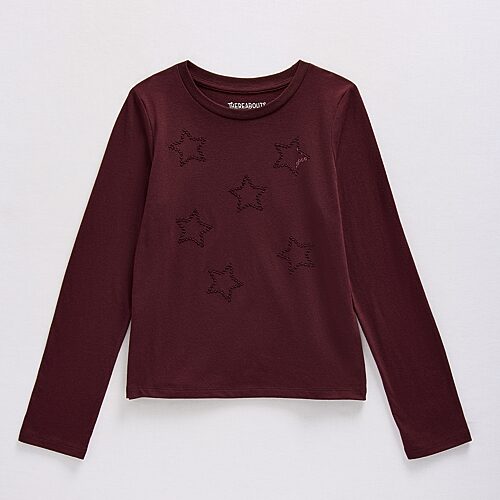 Thereabouts Little & Big Kid Girls Round Neck Long Sleeve T-shirt In Red