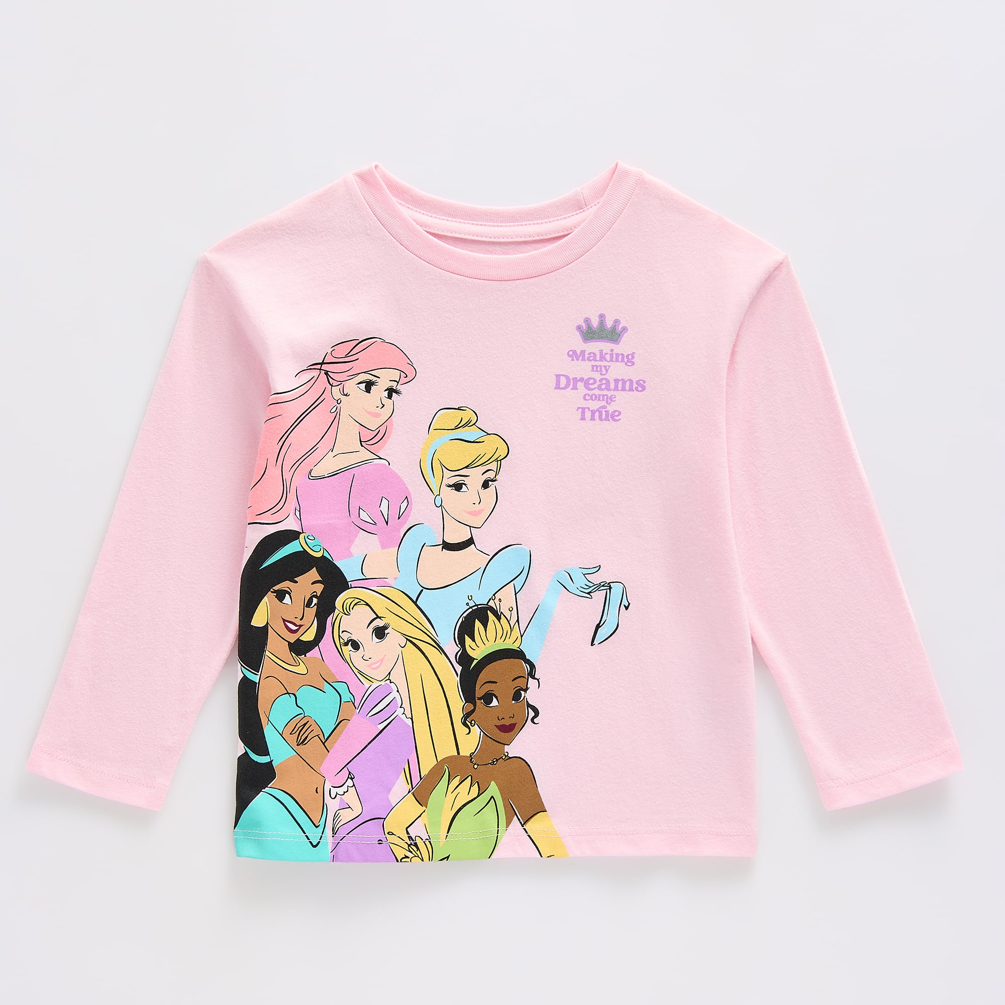 Toddler Girls Crew Neck Long Sleeve Regular Fit Princess Graphic T-Shirt
