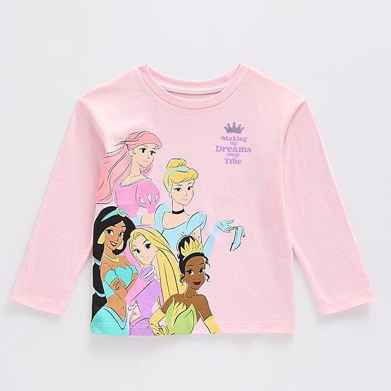 Toddler Girls Crew Neck Long Sleeve Regular Fit Princess Graphic T-Shirt