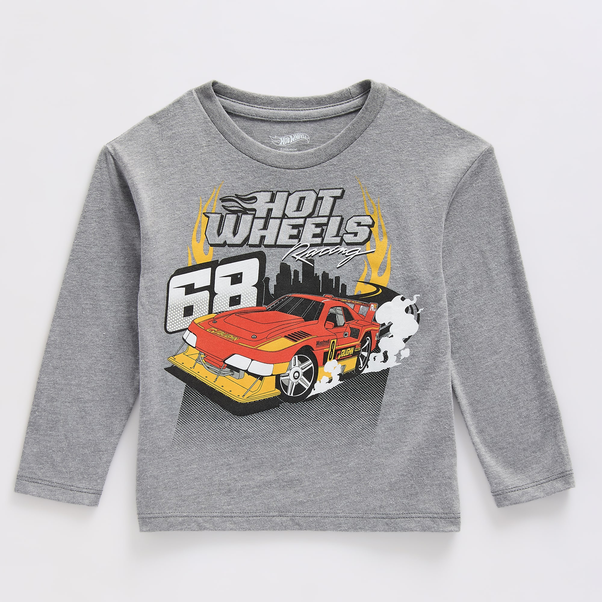 Toddler Boys Crew Neck Long Sleeve Regular Fit Hot Wheels Graphic T-Shirt